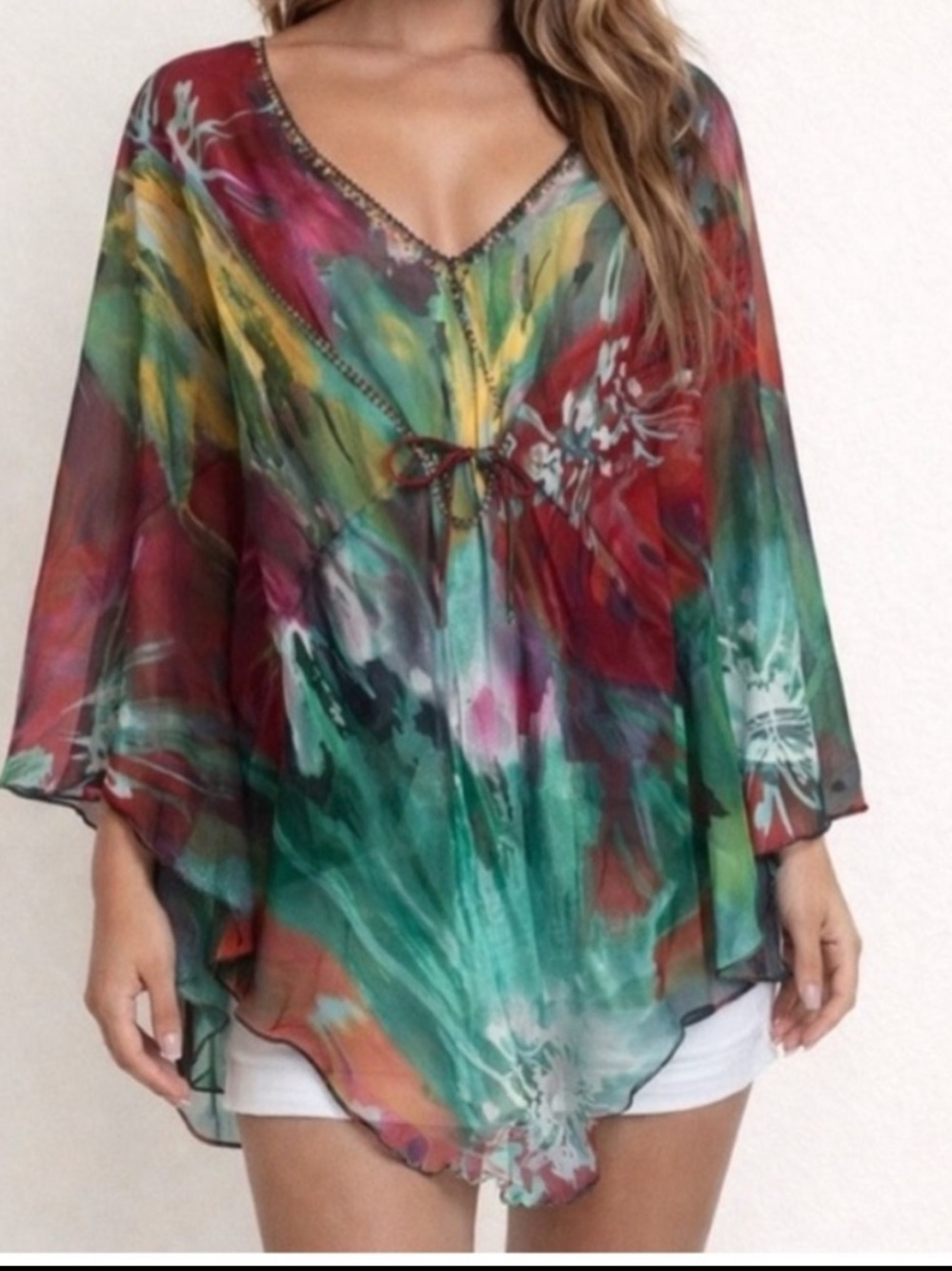 Hugging Kisses Multi-Color Sheer Top with Colorful Stones